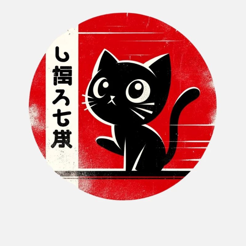 Silhouette Japanese Kitten Retro Cute