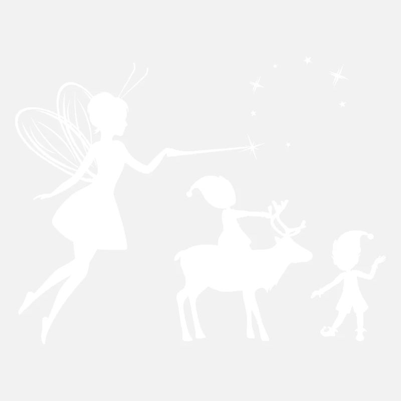 Silhouettes blanches d’une fée et d’elfes