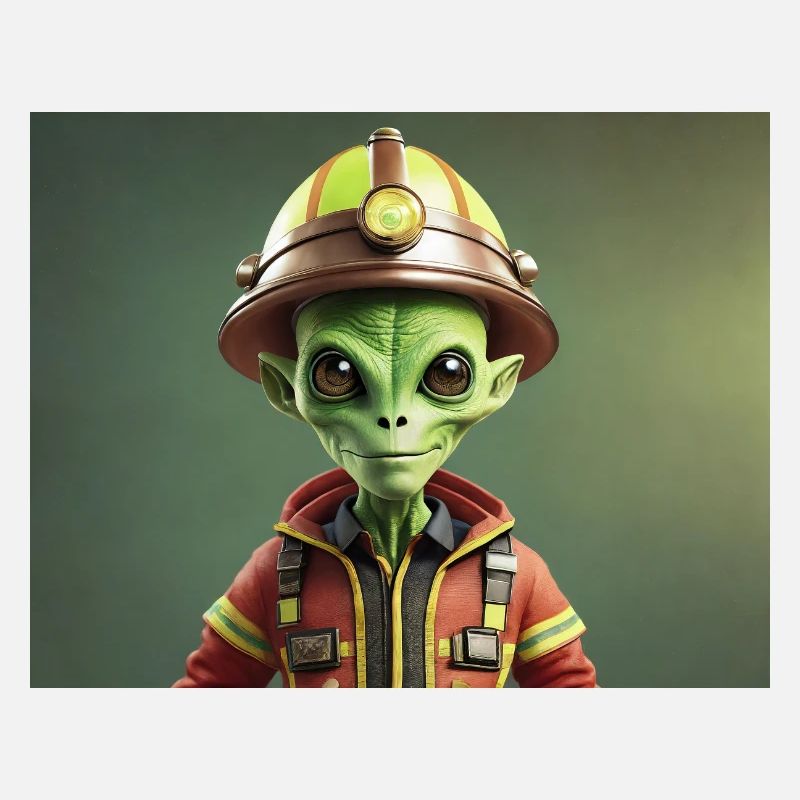 mignon petit pompier extraterrestre rétro rétro vert