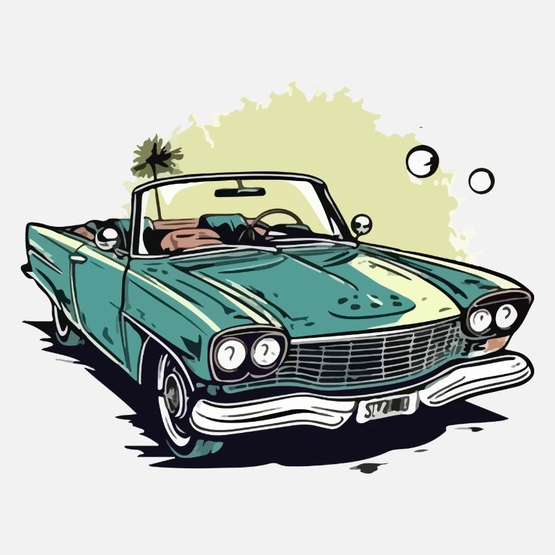 Cabriolet vert et palmier