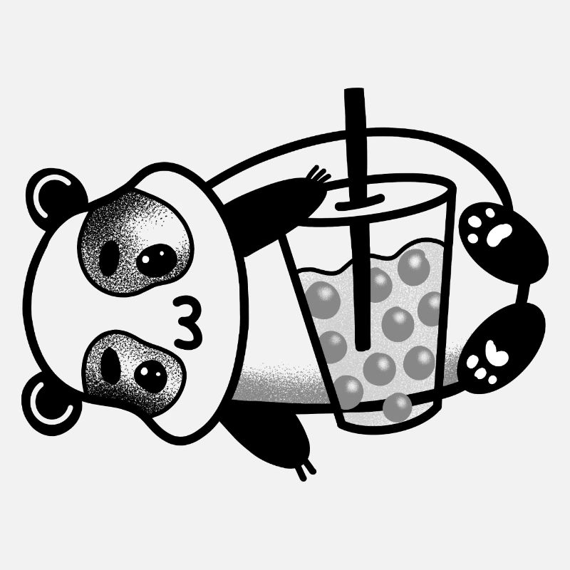 Panda laying down with a Bubble Tea