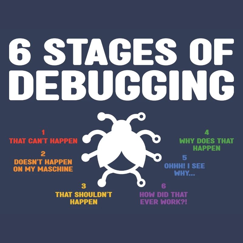 6 Stages Of Debugging Coder Programmer Software De