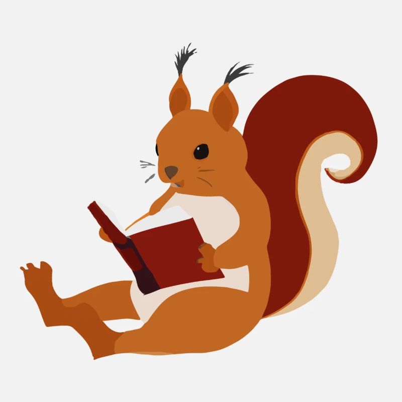 Squirrel Reads Book Illustration Gift