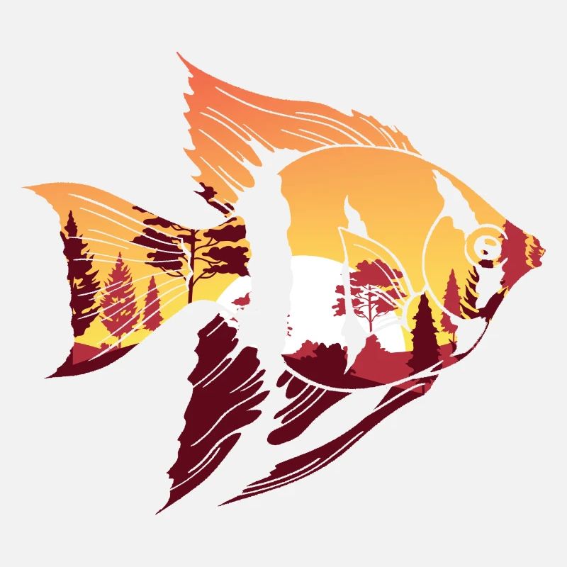 Forest Trees Fishing Gift Sunset Fish