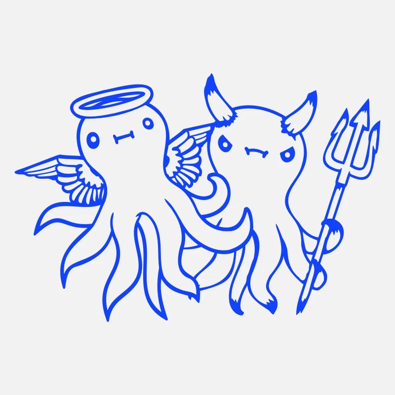 2 Octopus Devil Angel Heaven Hell Team Friends