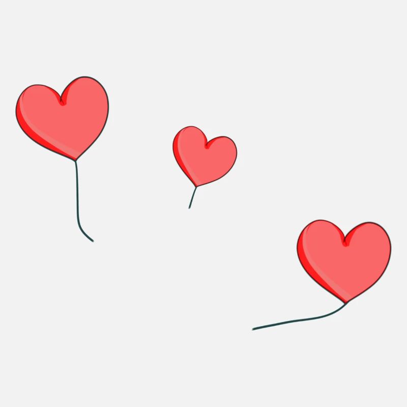 three hearts red balloon