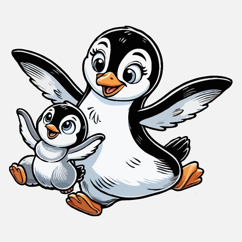 Pinguin-Mutter und Kind beim Herumtollen