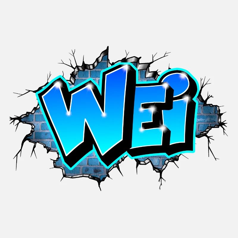 Graffiti WEI Wall Crack Brick BLeu