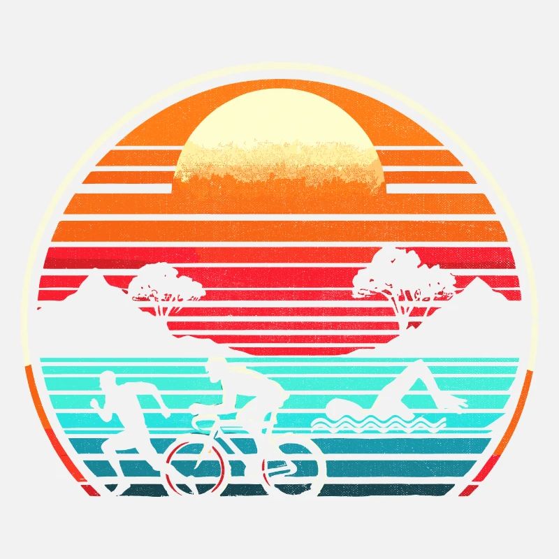 Rétro coucher de soleil triathlon Triathlète natation vélo course Tr