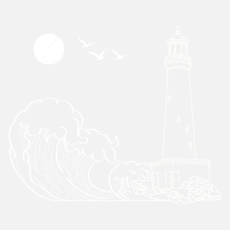 Sea Waves Seagulls Gift Full Moon Lighthouse