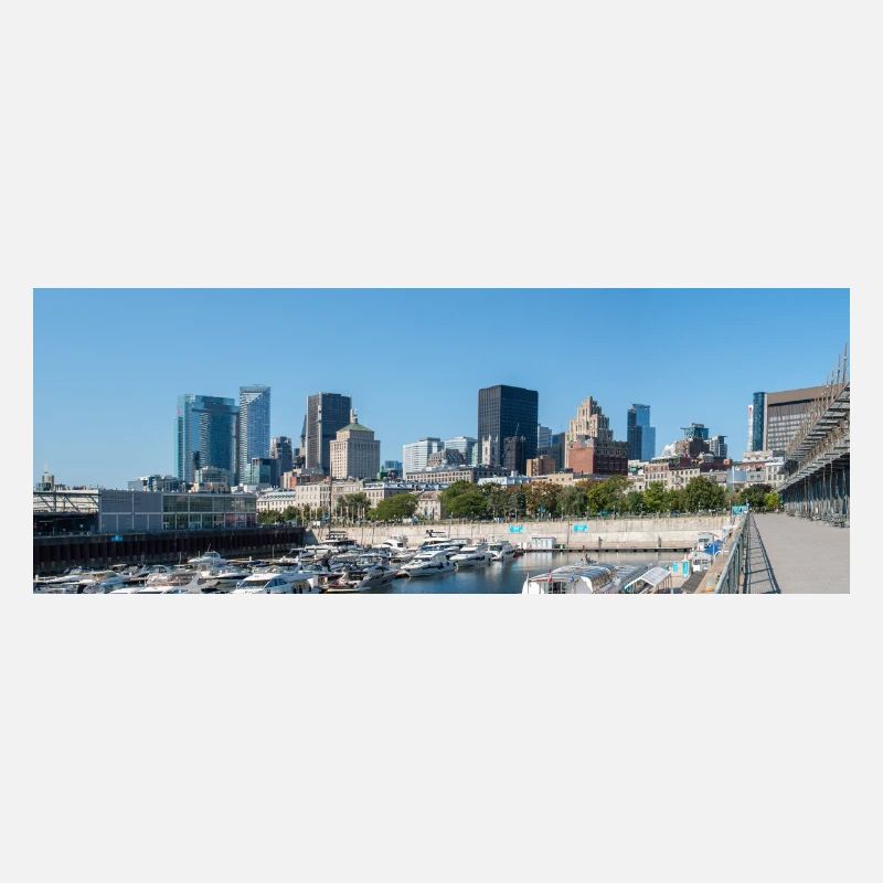 Panoramic view of Montreal Skyline from harbour