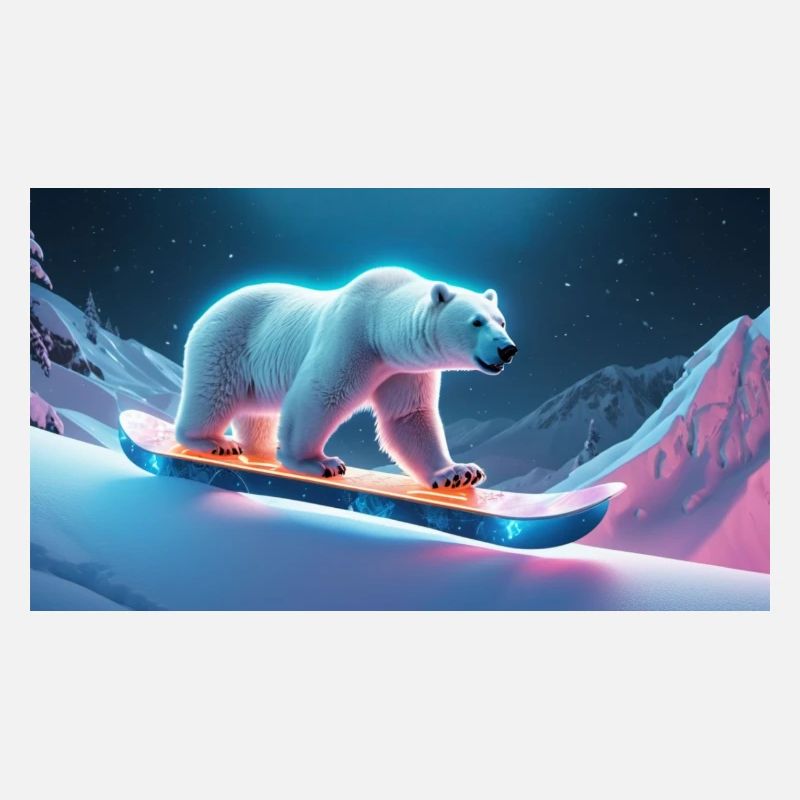 Polar bear on snowboard