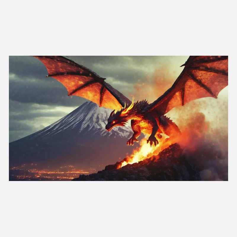 A realistic majestical dark dragon volcano