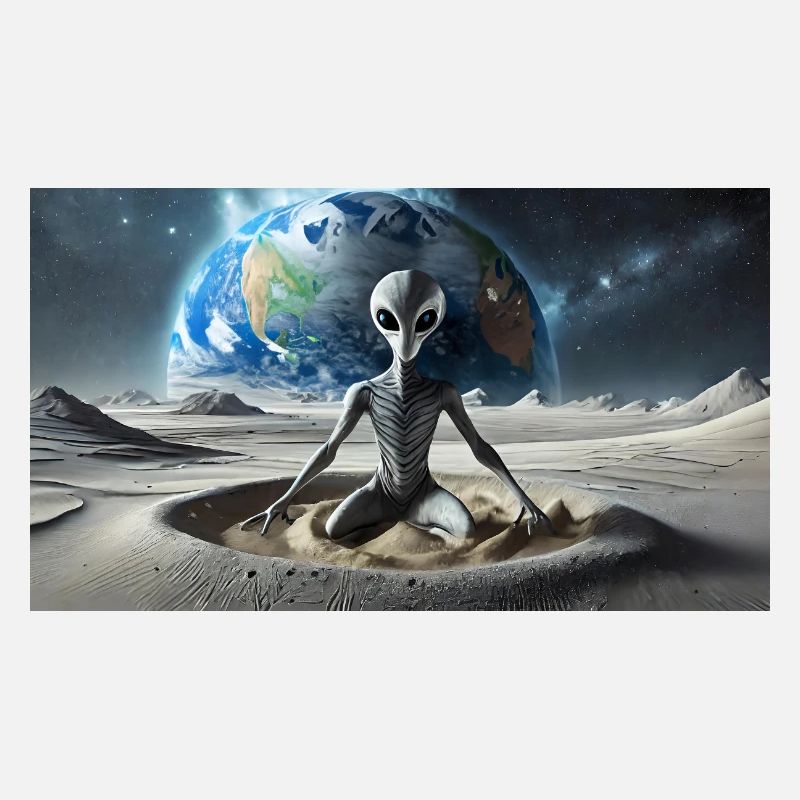 extraterrestre gris à la surface de la lune – méditer
