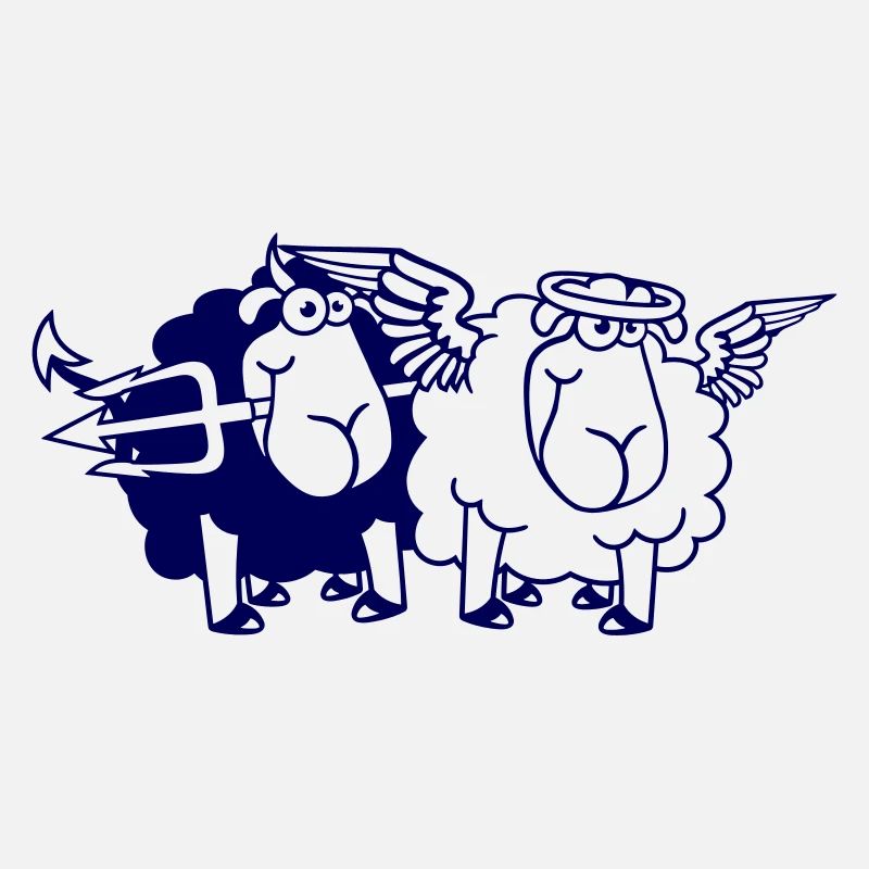 2 Sheep Angel Devil Satan Hell Evil Heaven Good