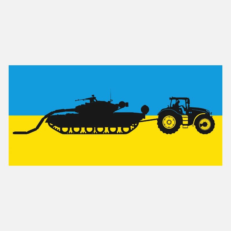 Ukrainian tractor pulling a tank.