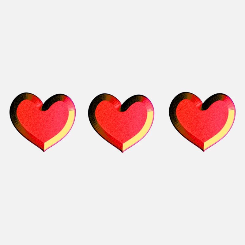 three hearts red glitter