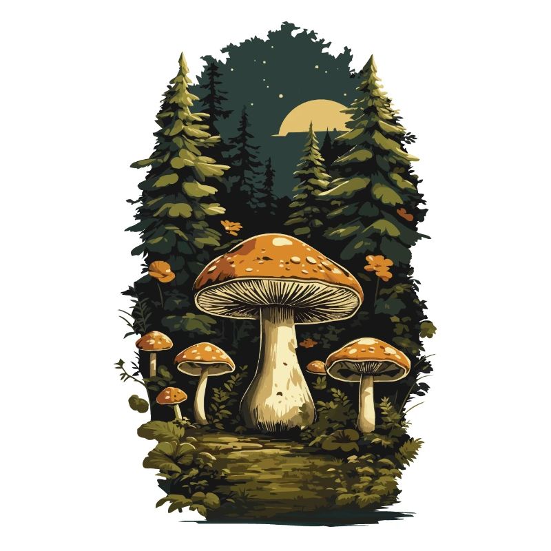 Conception rétro de champignons cèpes collectant dans la forêt des champignons naturels