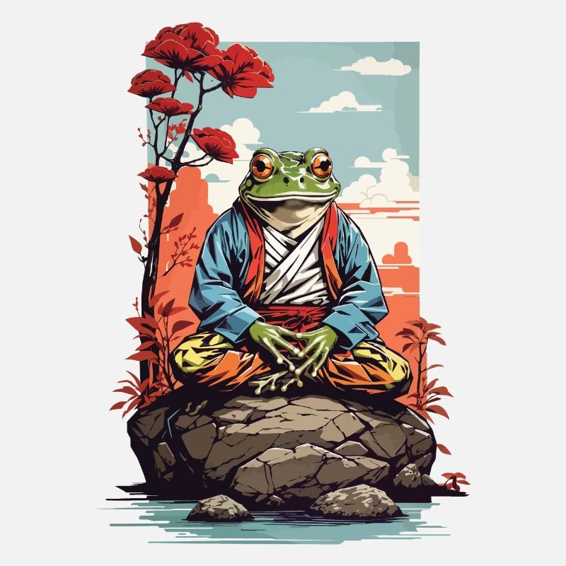 Meditative Frog Japan Yoga Art Retro Style