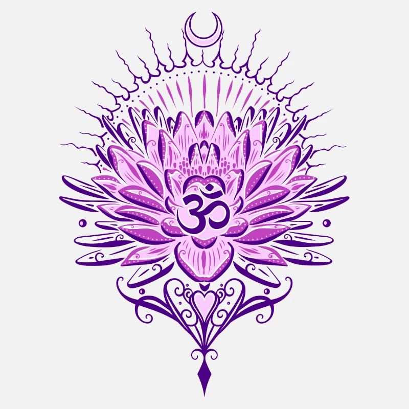 Fleur de lotus avec symbole Om et lune