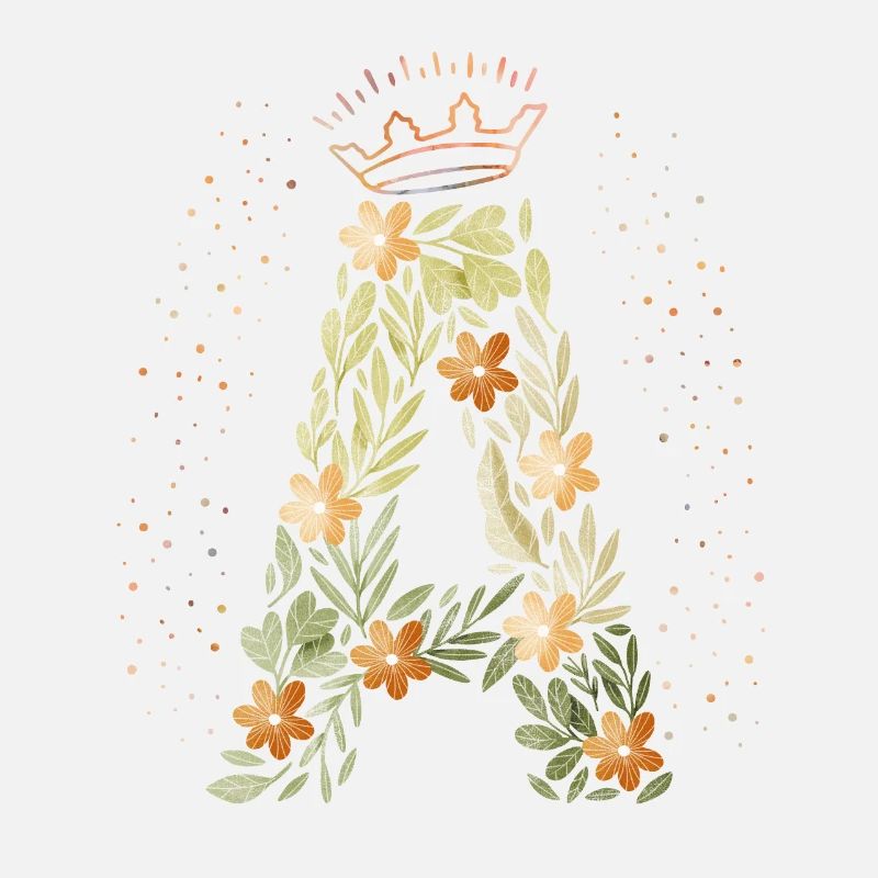 Monogramm Buchstabe A mit Krone, florales Ornament