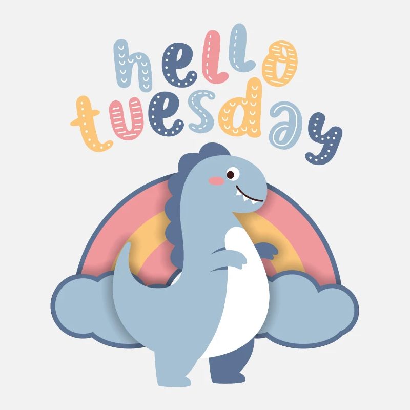 Kawaii Dinosaurier, Regebogen Hello-Tuesday Spruch