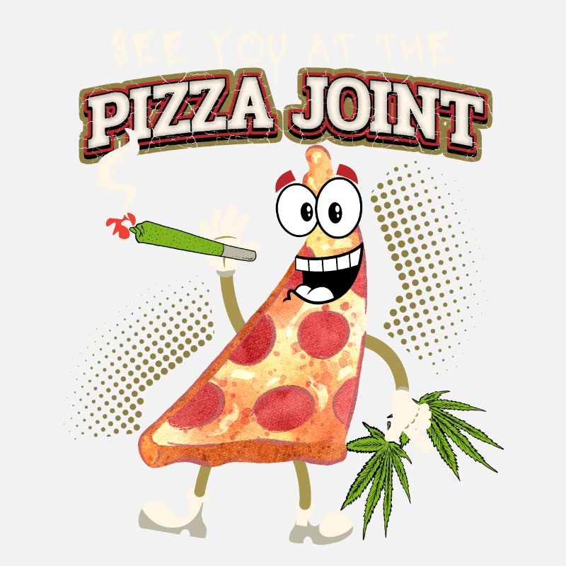 Drôle de pizzeria avec un joint de cannabis, jeu de mots