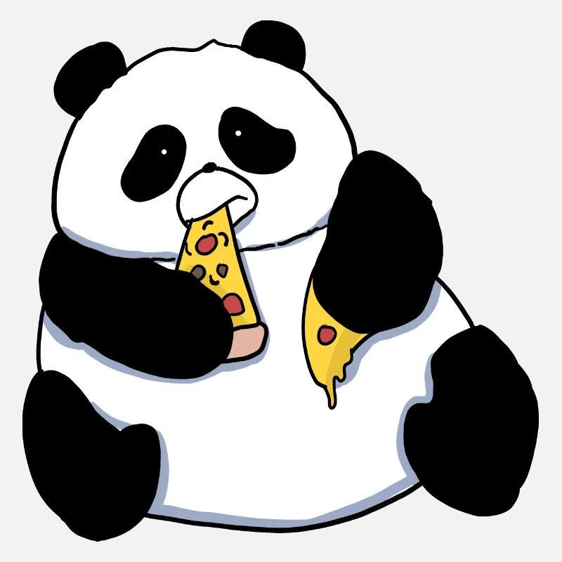 Fat Panda Bear Eating Pizza Comic Style