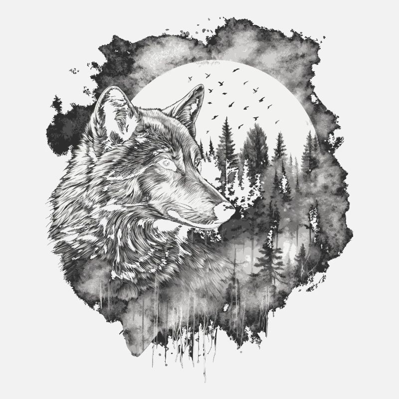 Wolf with full moon