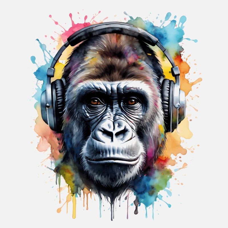 Gorilla Kopfhörer Affe Bunt Tier Design Print