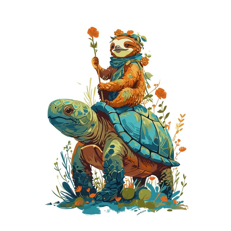 Sloth rides turtle