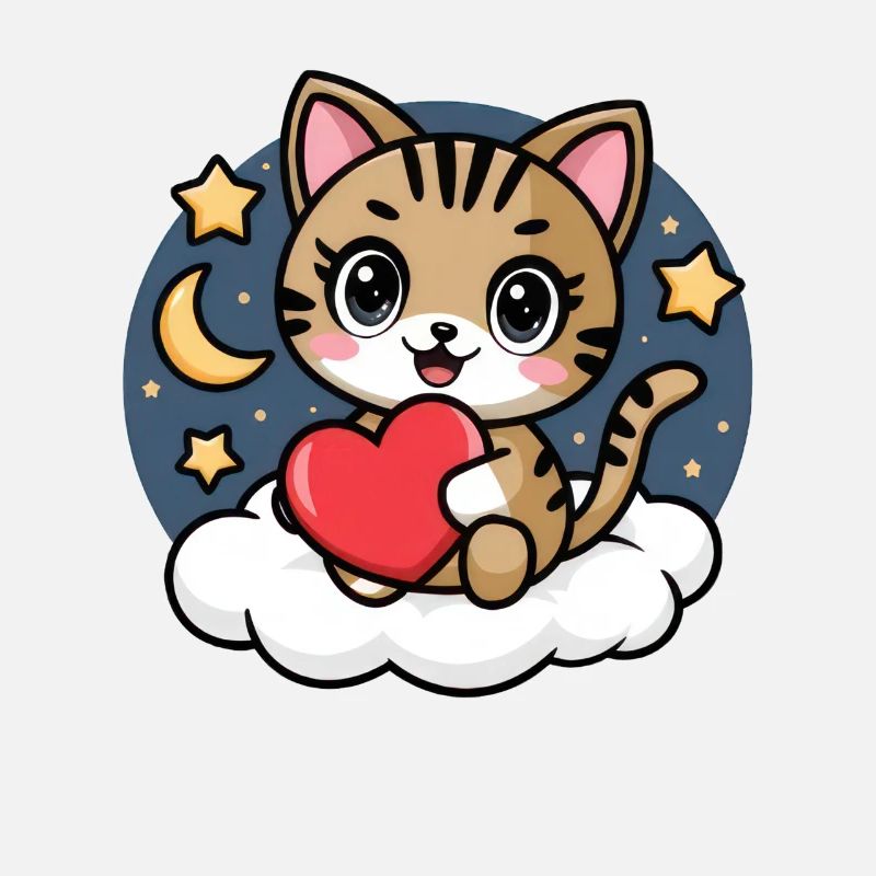 Katze mit Herz auf Wolke