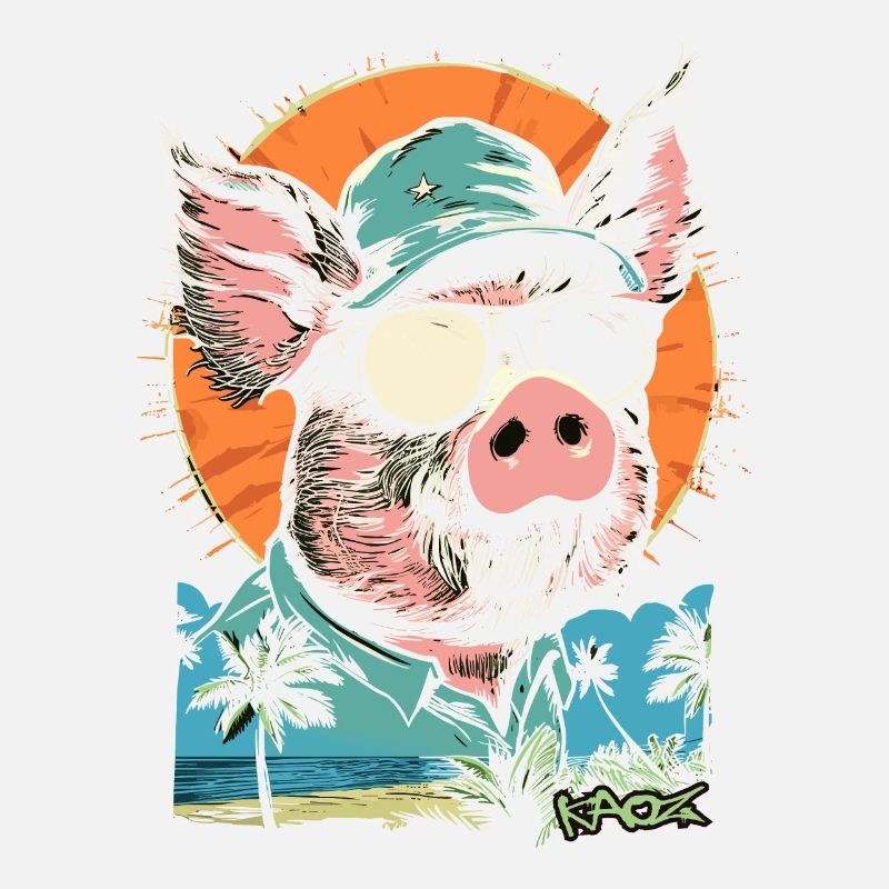 Cochon de vacances d'été plage palmiers