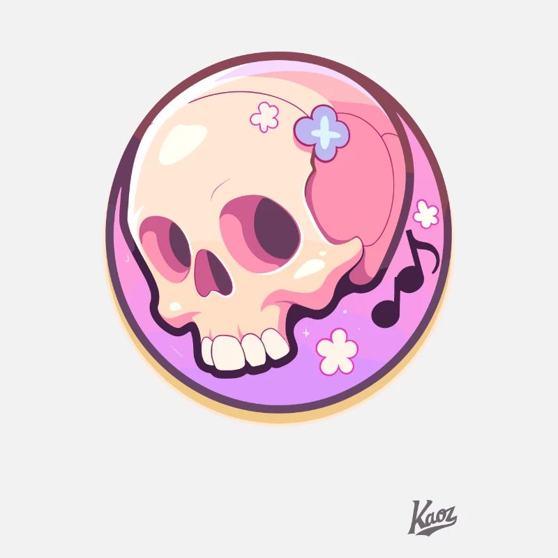 Musical notes and a relaxed cute skull