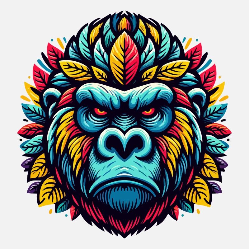 GORILLA AFFE TIER BUNT HERBST BLÄTTER ERNST WÜTEND