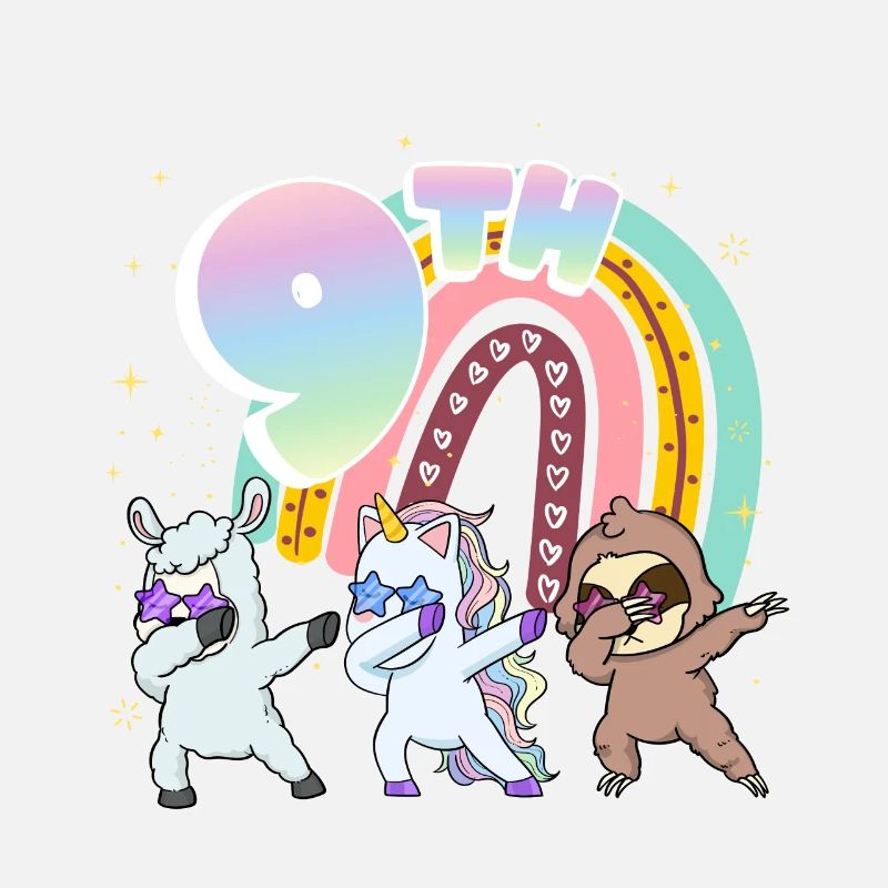 9. Geburtstag Dabbing Llama Einhorn Faultier | 9.