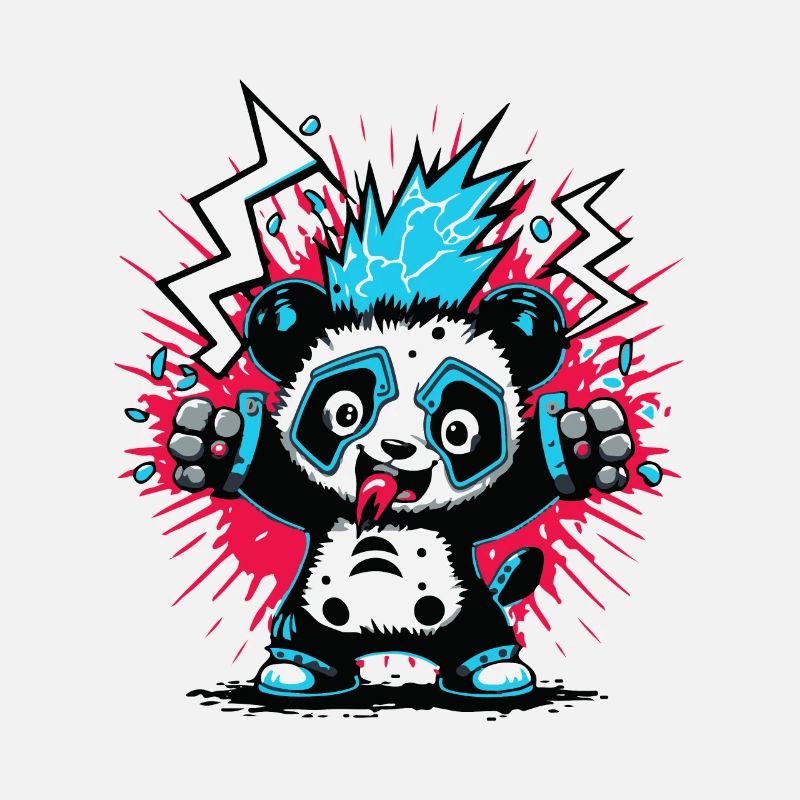 Mignon Punk Panda Bear Cartoon PopArt avec Flash