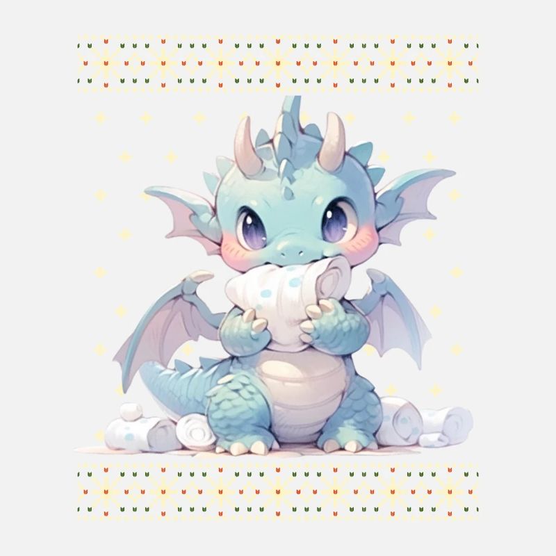 Dragon kawaii dans le style pull de Noël moche