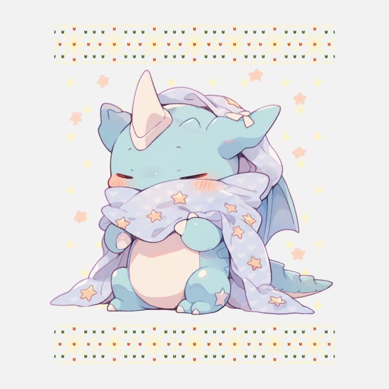 Dragon kawaii dans le style pull de Noël moche