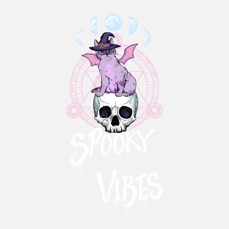 Cat with Witch Hat and Skull Design