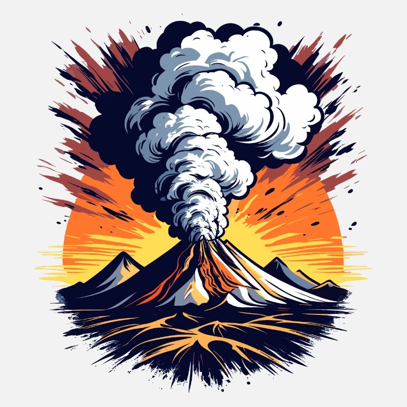 Éruption volcanique, éruption avec nuage de cendres et lave