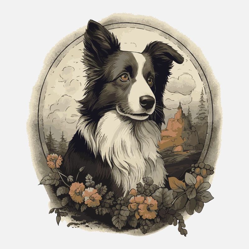 Border Collie Chien et Fleurs