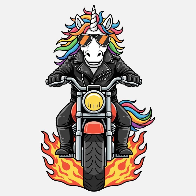 Cool Biker Unicorn Motorcycle Flames
