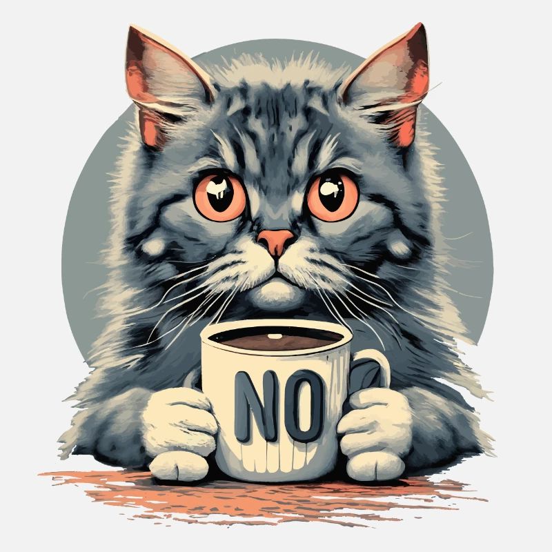 Cat with coffee mug: Before you ask, no!