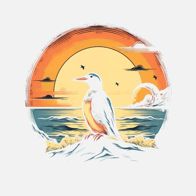 Penguin at sunset