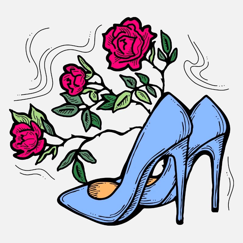 Chaussures à talons hauts avec fleur de rose. Style romantique.