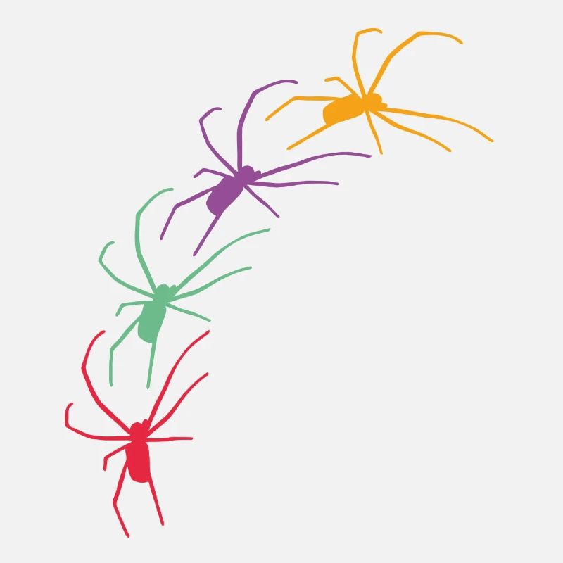 Große bunte Spinnen krabbeln diagonal