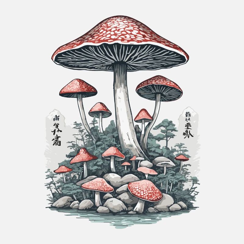 Champignon japonais Vintage Ukiyo-E champignon Design