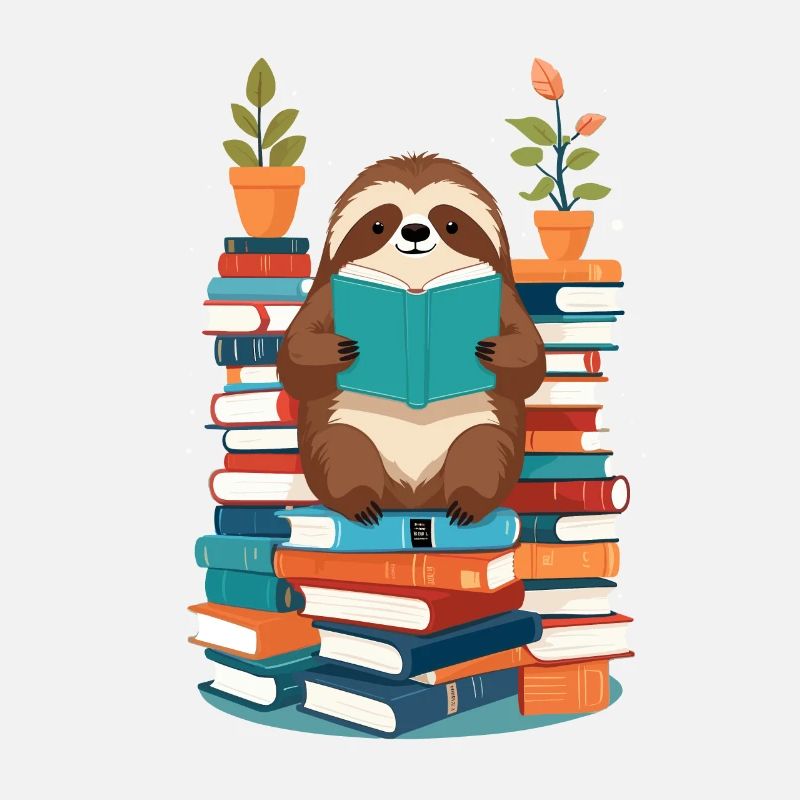 Funny Book Lover Sloth Reading