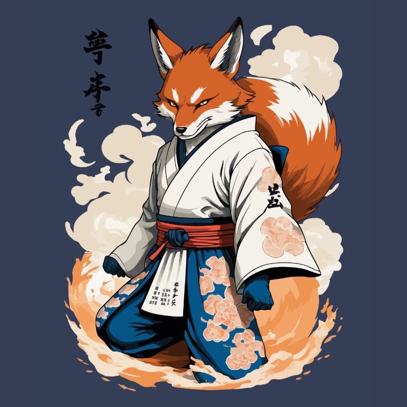 Kitsune Samurai Fuchs Vintage Ukiyo-e Stil